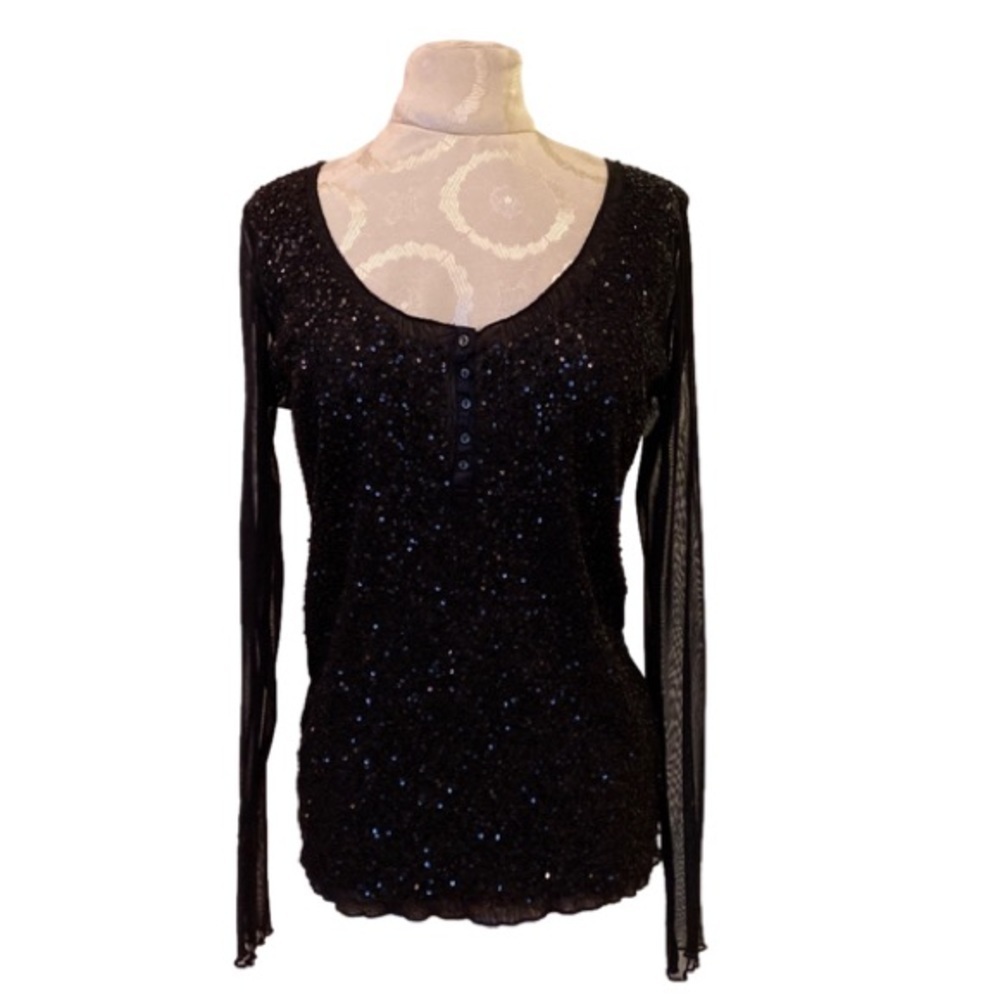 Denim & Supply Ralph Lauren Sequin Sparkly Mesh Long Sleeve Top Size Large NWT